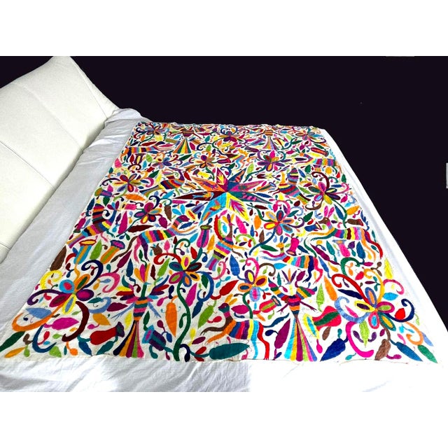 Vintage Mexican Otomi Hand Embroidered Textile Coverlet/Wall Hanging For Sale In Miami - Image 6 of 15