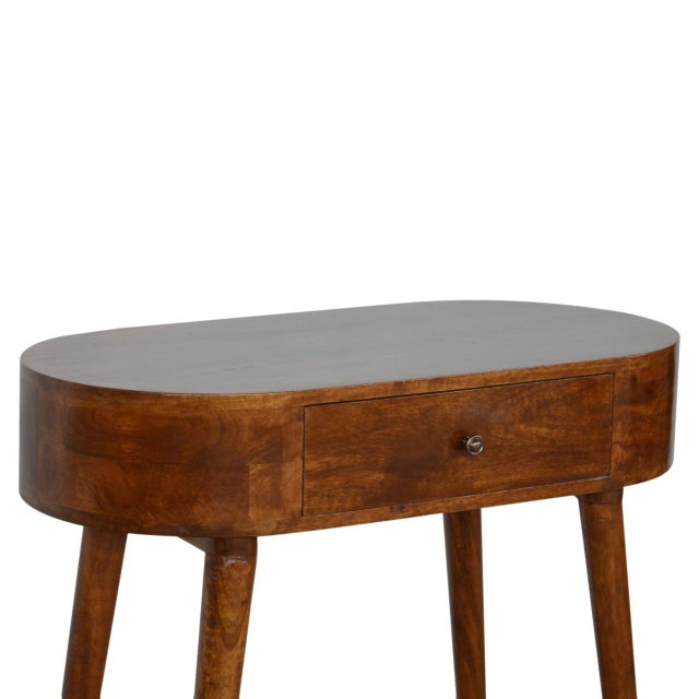 Modern Chestnut-Finish Mango Wood Curved Console Table For Sale - Image 3 of 8