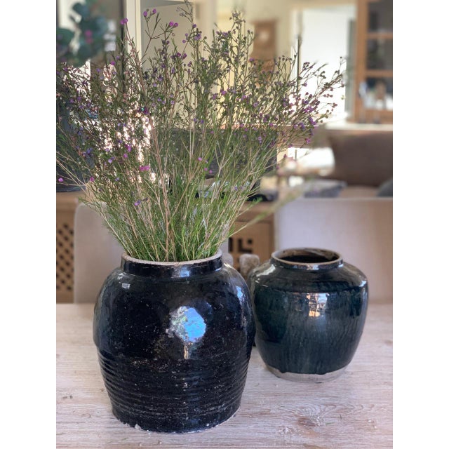 Bring a touch of history to your space with this Mid-Century Vintage Black Porcelain Oil Jar with Glaze. Measuring...