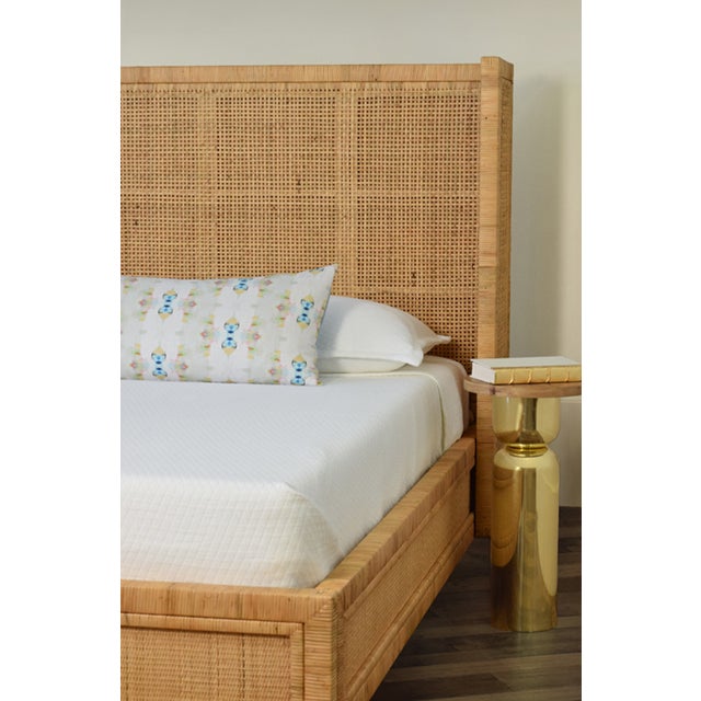 2020s Matthew Izzo Home Dolly Queen Winged Headboard and Platform in Radio Weave Wrapped Rattan For Sale - Image 5 of 11