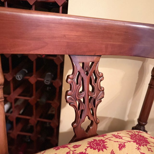 1970s Vintage Hand Carved Mahogany Chippendale Parlor Settee Chairs Set For Sale - Image 5 of 9