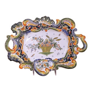 19th Century French Rouen Faience Decorative Vide-Poche Dish For Sale