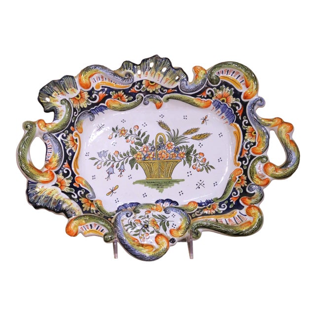 19th Century French Rouen Faience Decorative Vide-Poche Dish For Sale