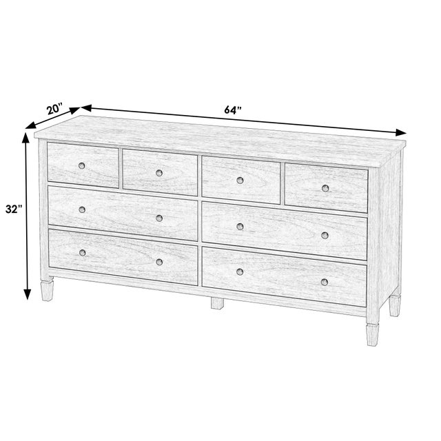 Traditional Flagstaff 64 in. W Rectangular Wood 8 Drawer Dresser, Black Cane For Sale - Image 3 of 8
