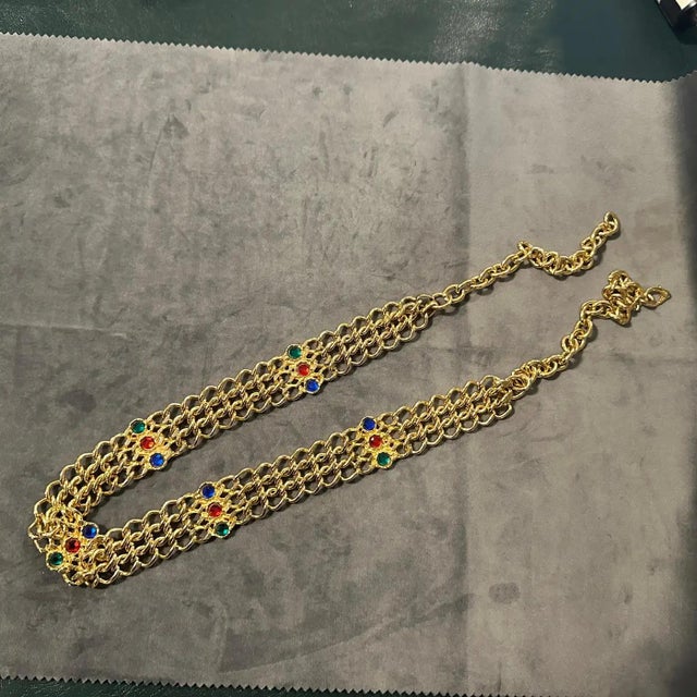 Gold 1980s High Quality Brass and Red, Blue and Green Crystals Italian Belt For Sale - Image 8 of 10