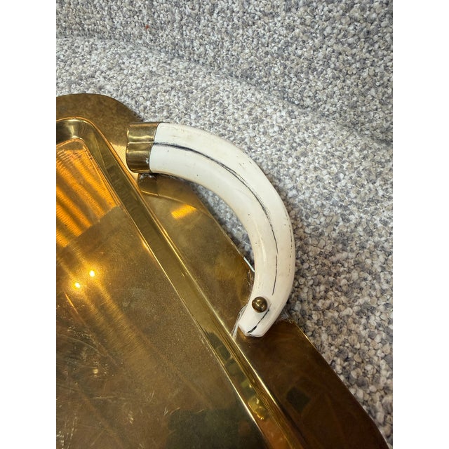 Italian Italian Mid-Century Brass Serving Tray With Tusk Handles, 1970s For Sale - Image 3 of 7