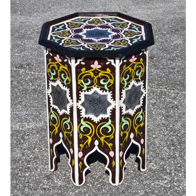 Maroon Moroccan Hand-Painted Accent Table For Sale In Orlando - Image 6 of 6