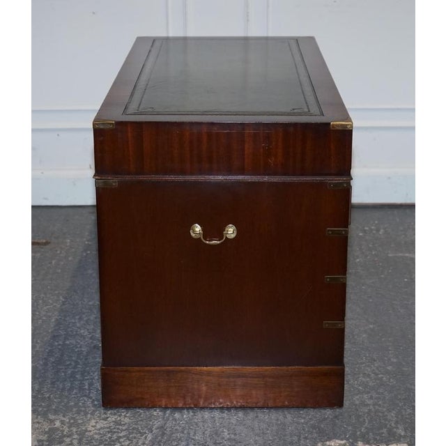 Fine Military Campaign Twin Pedestal Desk with Green Leather Top For Sale - Image 14 of 18