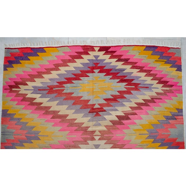 Turkish Handmade Rug Diamond Pattern Vintage Kilim Rug For Sale - Image 10 of 17