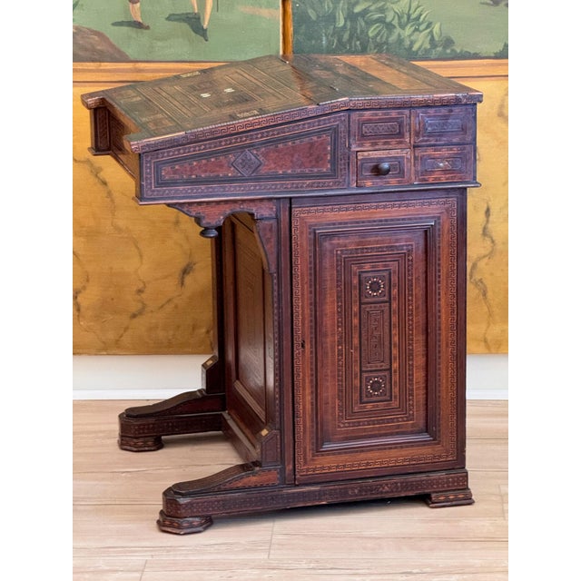 Mid-19th C. Middle Eastern Marquetry Inlaid Davenport Desk For Sale - Image 10 of 18