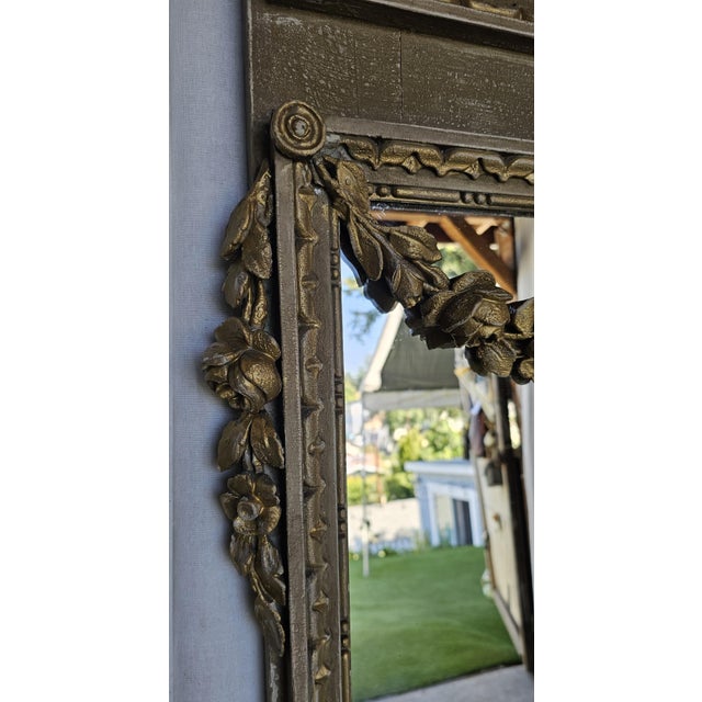 French Trumeau Mirror, Standing Wall Mirror, Gilded Design, Paris Apartment Mirror, Circa 1920s For Sale - Image 14 of 17