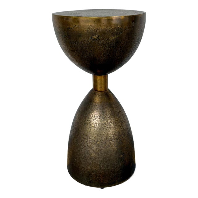 Revelation Modern Aged Brass Hourglass Coup Side Table For Sale