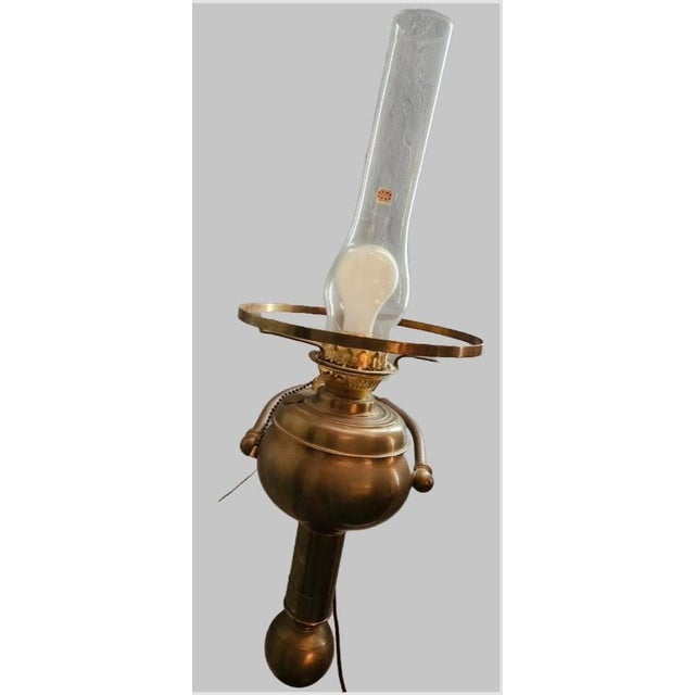 Brass C Gray Chandlers 1882 Scotland Green Cased Glass Brass Gimble Wall Mount Lamp For Sale - Image 8 of 18
