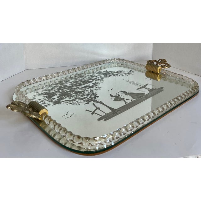 Vintage Murano Italy Venetian Glass Rope Romantic Mirror Serving Vanity Tray For Sale - Image 9 of 12