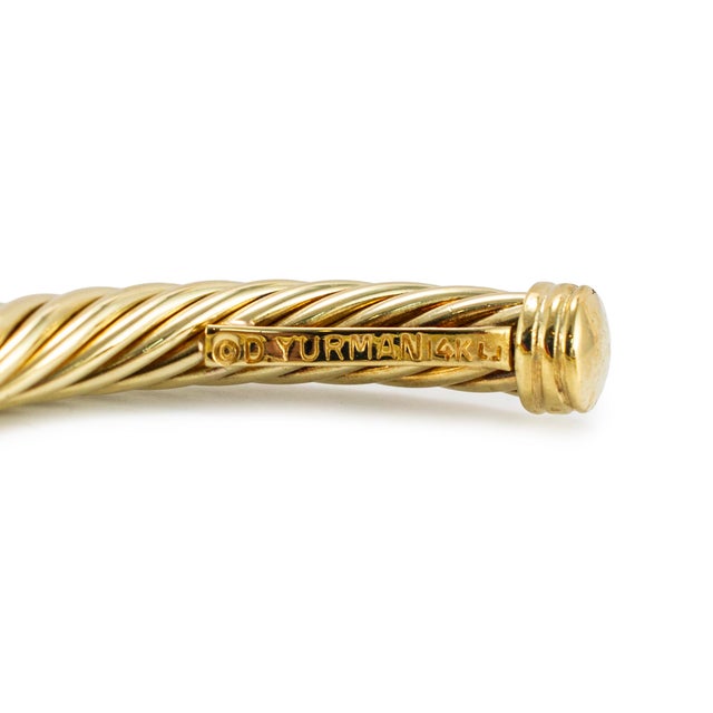 Metal David Yurman Cablespira X 14k Yellow Gold 6mm Ct Diamond Cuff Bangle Bracelet For Sale - Image 7 of 8