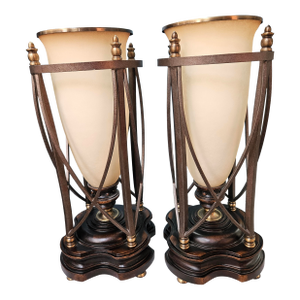 Vintage Porcelain Neoclassical Style Torchiere Hurricane Table Lamps-a Pair