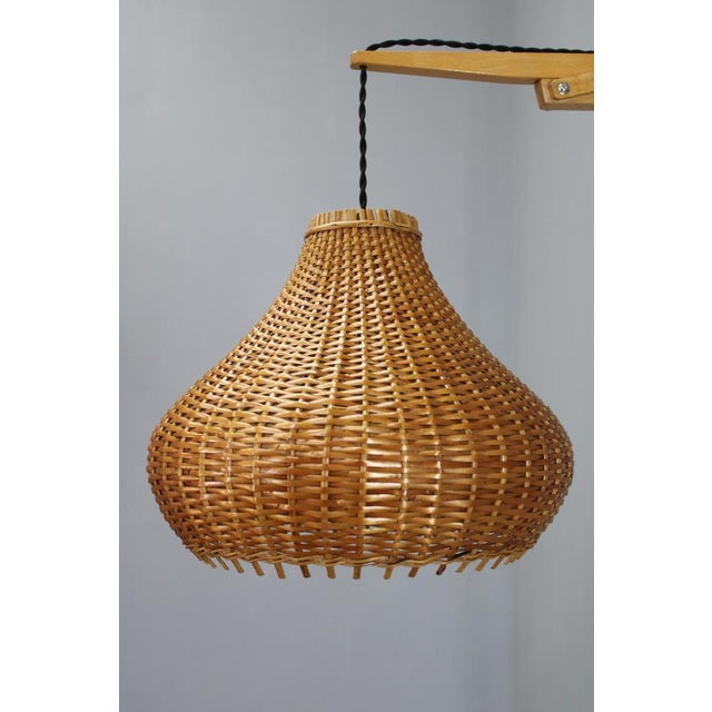 Tan Mid-Century Adjustable Wooden Wall Lamp with Rattan Shade from Lipta, 1970s For Sale - Image 8 of 15
