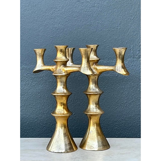 Late 20th Century Vintage Brutalist Bronze Candlesticks - A Pair For Sale - Image 5 of 10