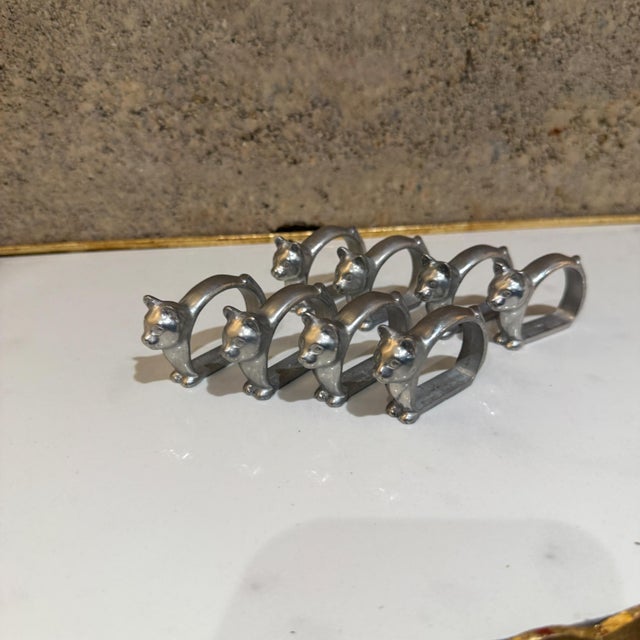 1990s Modern Aluminum Napkin Rings Cat Set of Eight (8) For Sale - Image 5 of 9