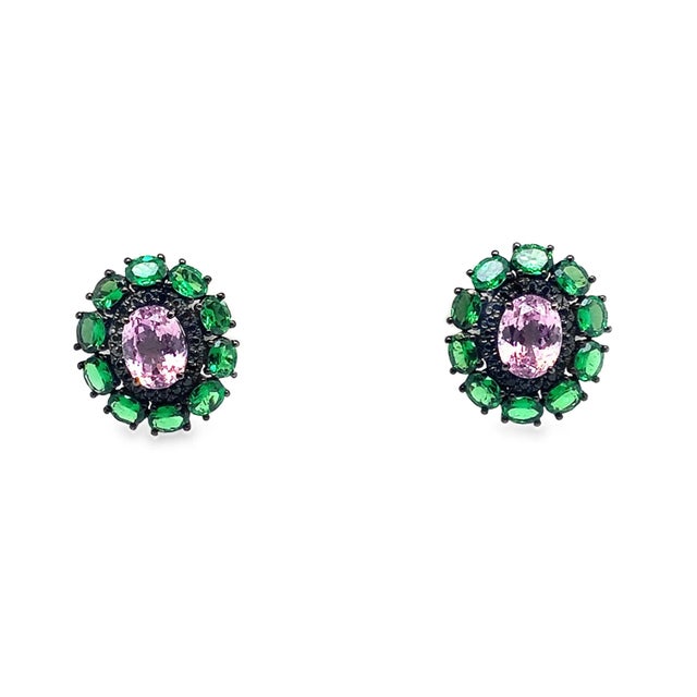 2020s Kunzite, Green Garnet & Spinel Earrings in 18k Gold Black Rhodium, A Pair For Sale - Image 5 of 5