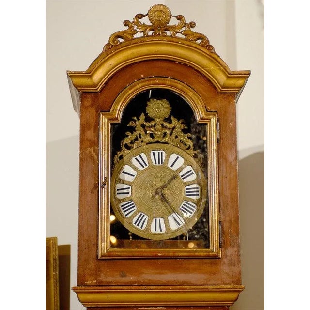 French 19th Century French Longcase Painted Clock with Carved Crest For Sale - Image 3 of 11