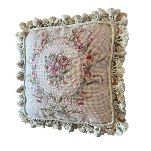 Victorian Victorian Style Floral Petit Point & Needlepoint Accent Pillow For Sale - Image 3 of 6