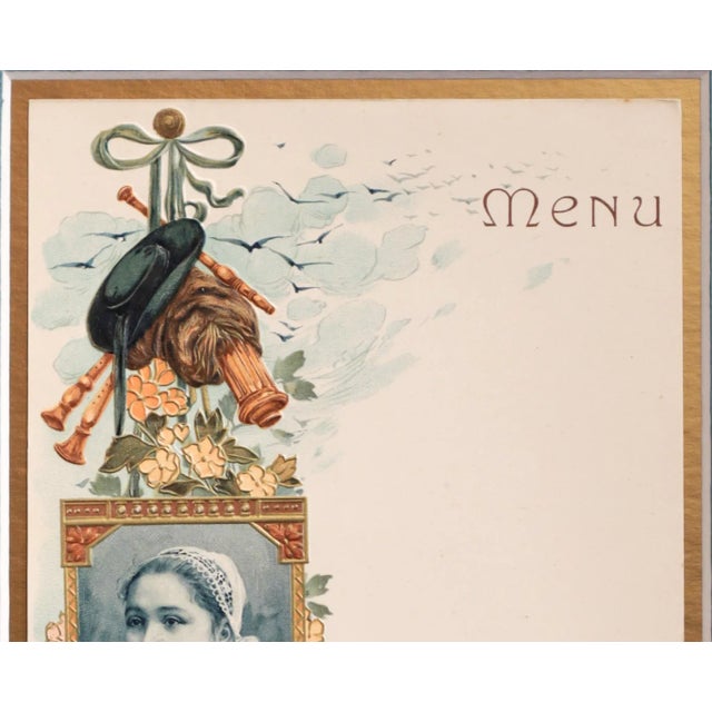 Art Nouveau 1900 Original French Advertising Menu (Fille Bretonne Ploare) Matted For Sale - Image 3 of 5