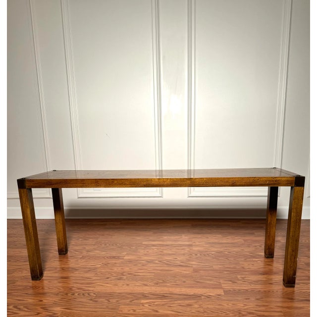 Mid 20th Century Vintage Campaign Parquet Wood & Brass Console Table For Sale - Image 5 of 12