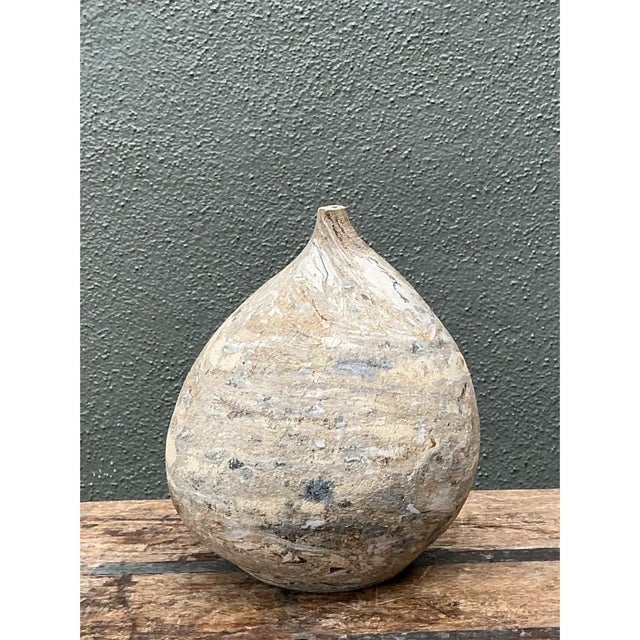 Almond Vintage Textured Ceramic Pottery Vase For Sale - Image 8 of 12