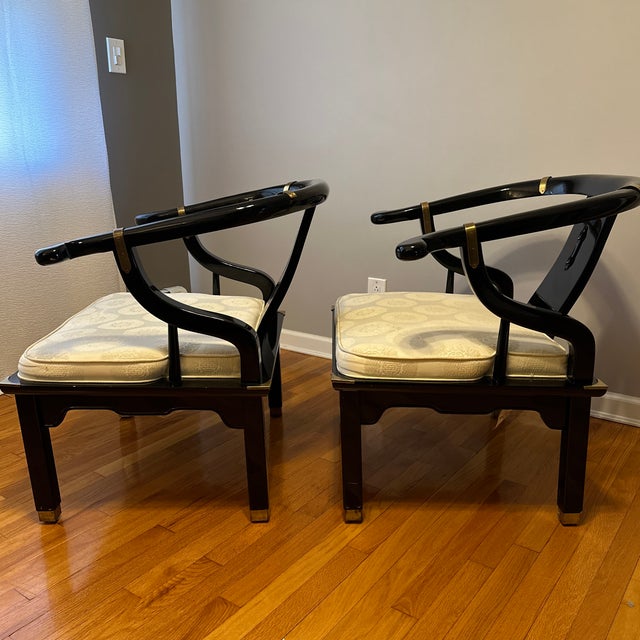 1980s Vintage Black Lacquered Ming Style Chairs by Century Chair
