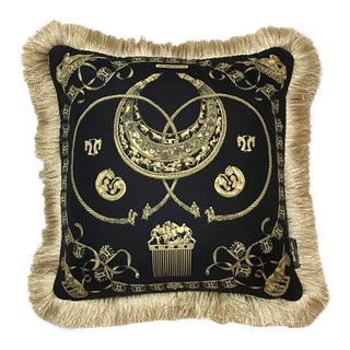 Hermes Cavaliers d'Or Noir Vintage Silk Scarf Pillow For Sale