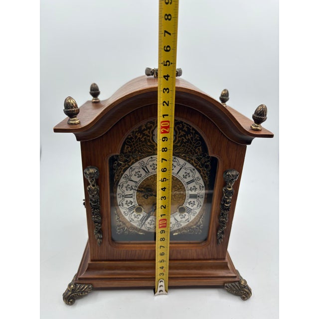 Vintage Tempus Fugit Table Clock in Wooden Case with Brass Details For Sale - Image 14 of 17