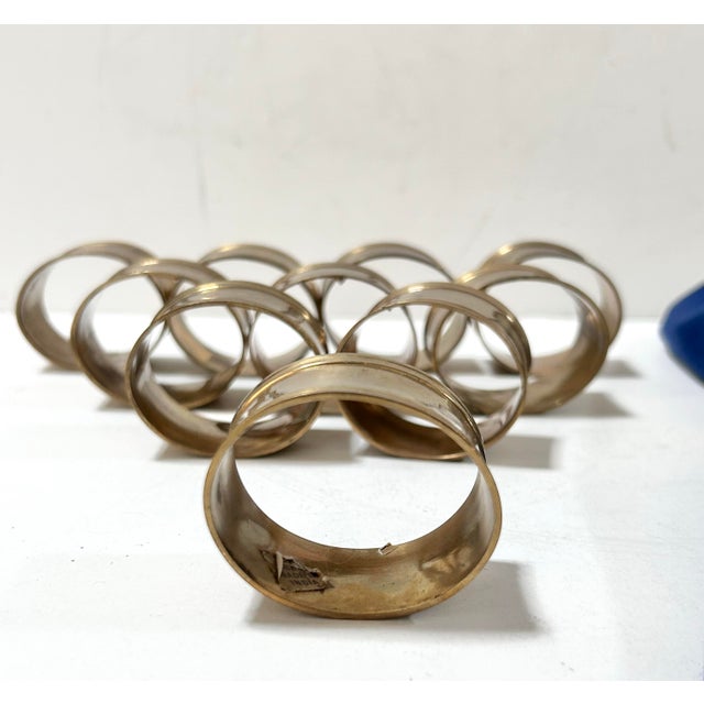 Brass Vintage Solid Brass Banded Napkin Rings – Set of 11 For Sale - Image 8 of 8