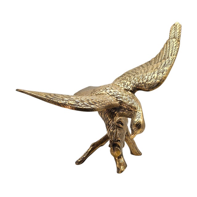 Large Vintage Brass Eagle Landing on Branch Sculpture — 24" Wingspan For Sale - Image 4 of 17