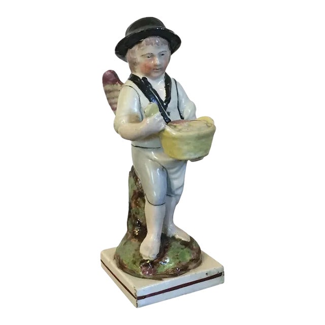 Antique Early 19th Century English Georgian Staffordshire Pearlware Figure of a Bread Seller With Angel Wings For Sale