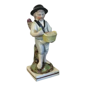 Antique Early 19th Century English Georgian Staffordshire Pearlware Figure of a Bread Seller With Angel Wings
