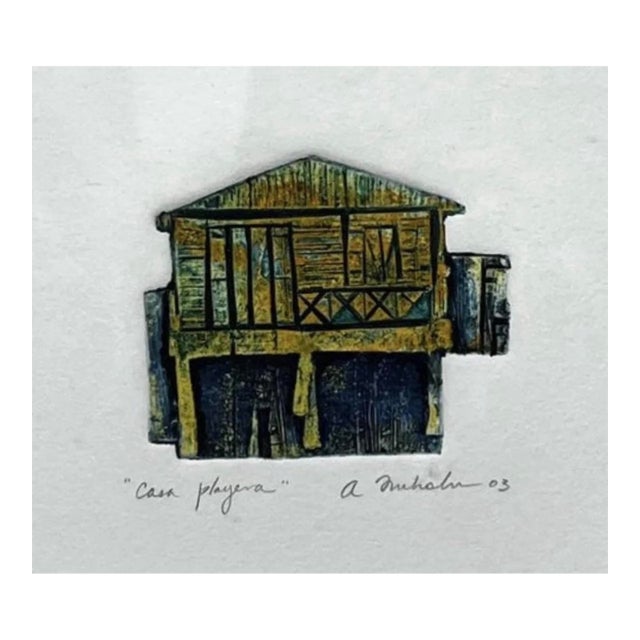 Puerto Rico Beach House Engraving Original Art Work Signed 2003 Framed 13”x13” For Sale