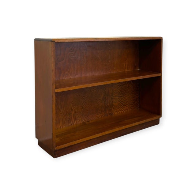 Vintage Mid-Century Streamline Moderne Low 2-Tier Wood Bookshelf. For Sale - Image 4 of 8