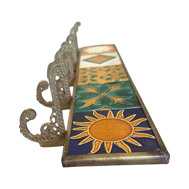 Brass Vintage Brass Wall Rack With Art Deco Revival Ceramic Tiles For Sale - Image 8 of 13