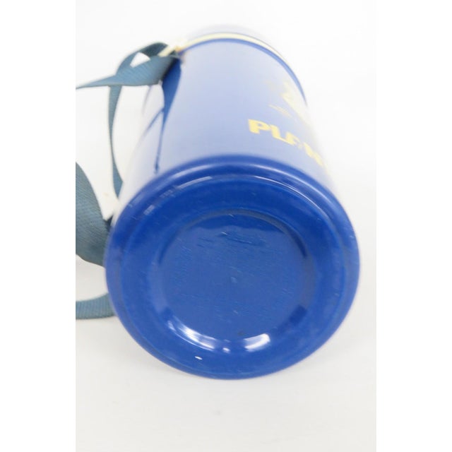 1970s Mr Peanut Aladdin Blue Yellow Plastic Thermos Travel Mug With Strap 5120b For Sale - Image 17 of 17