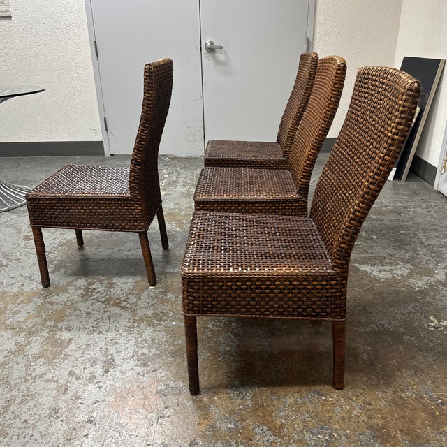 Crate & Barrel Woven Rattan Side Dining Chairs, Set of Four | Chairish