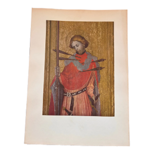 Saint Sebastian French Primitive Art Print 1958 Chromolithograph Religious Theme From 15th Century