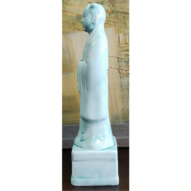 Mid 20th Century Chinese Celadon-Glazed Porcelain Court Attendant Figurine For Sale - Image 4 of 6