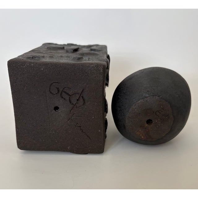 Ceramic Matt Black Brutalist Ball and Column Sculpture For Sale - Image 7 of 8