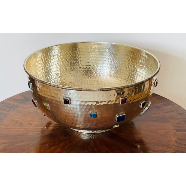 Gorgeous hand hammered silvertone bowl with embellishments.