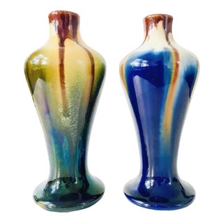 Art Deco Drip Glaze Ceramic Vases from Thulin, 1890s, Set of 2 For Sale