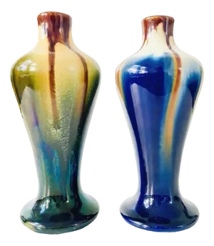 Art Deco Drip Glaze Ceramic Vases from Thulin, 1890s, Set of 2
