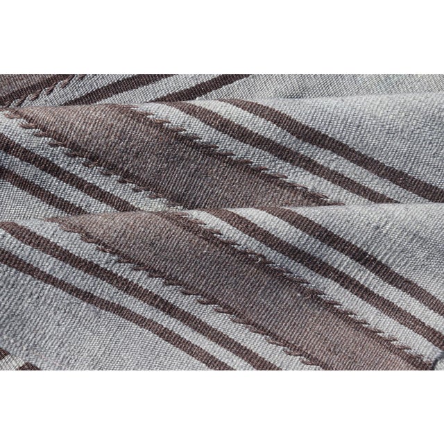 Gray Vintage Turkish Kilim Runner With Gray and Brown Stripes 2'5 X 10'5 For Sale - Image 8 of 9