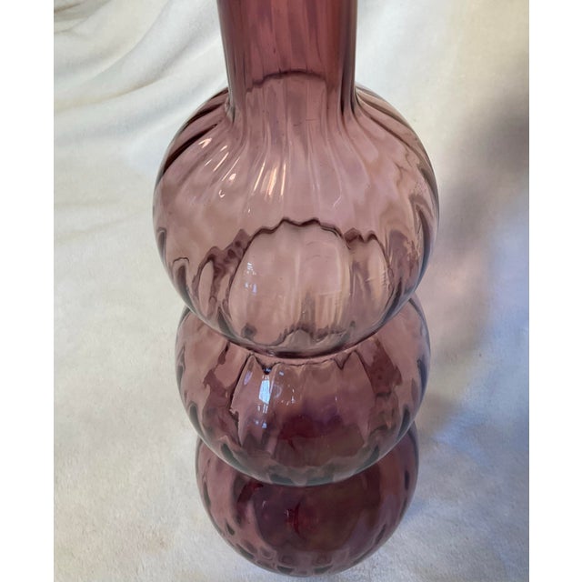 1960’s Empoli Amethyst-Purple Italian Glass Decanter Triple Gourd With Stopper For Sale - Image 9 of 12