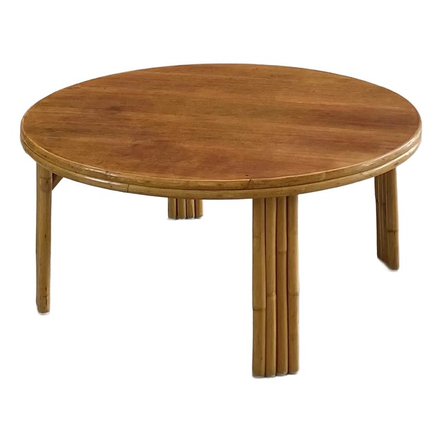 Round Rattan Coffee / Cocktail Table (After McGuire) For Sale